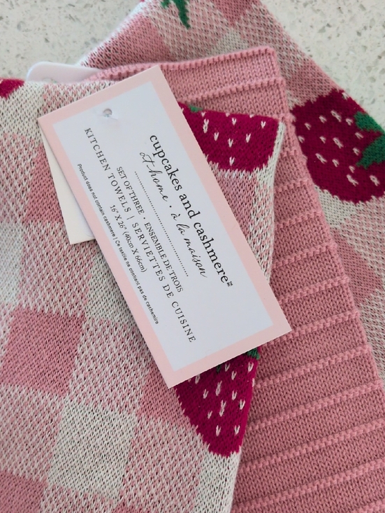 cupcakes & cashmere Other - CUPCAKES And CASHMERE Pink Strawberry Kitchen Towels Very Nice Set Of 3;